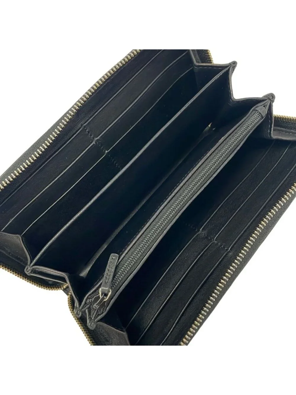 Gucci Wallet Metal Bar Guccissima Line Black Zip Around Leather
